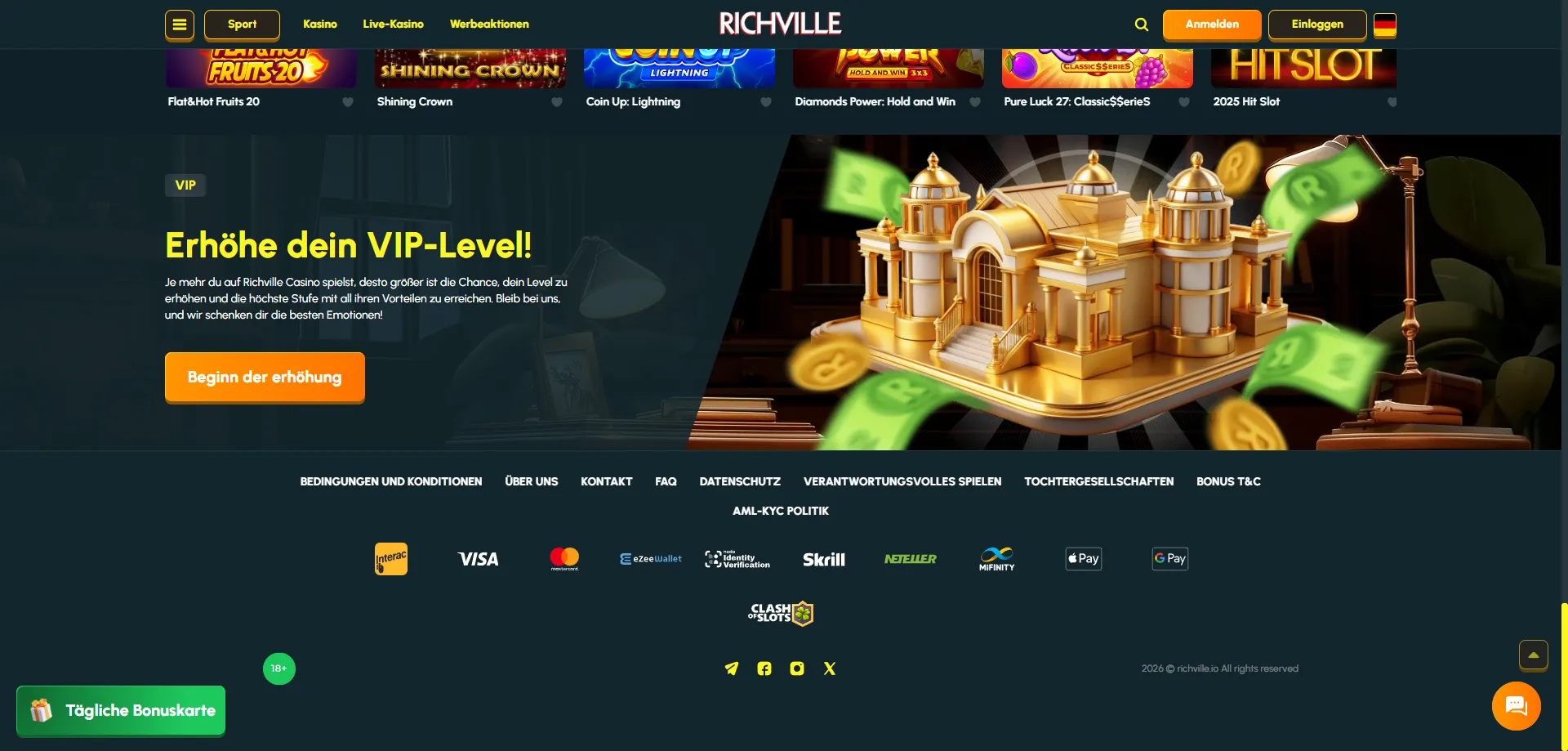 Richville Casino Zahlungsmethoden – Einzahlung und Auszahlung Übersicht