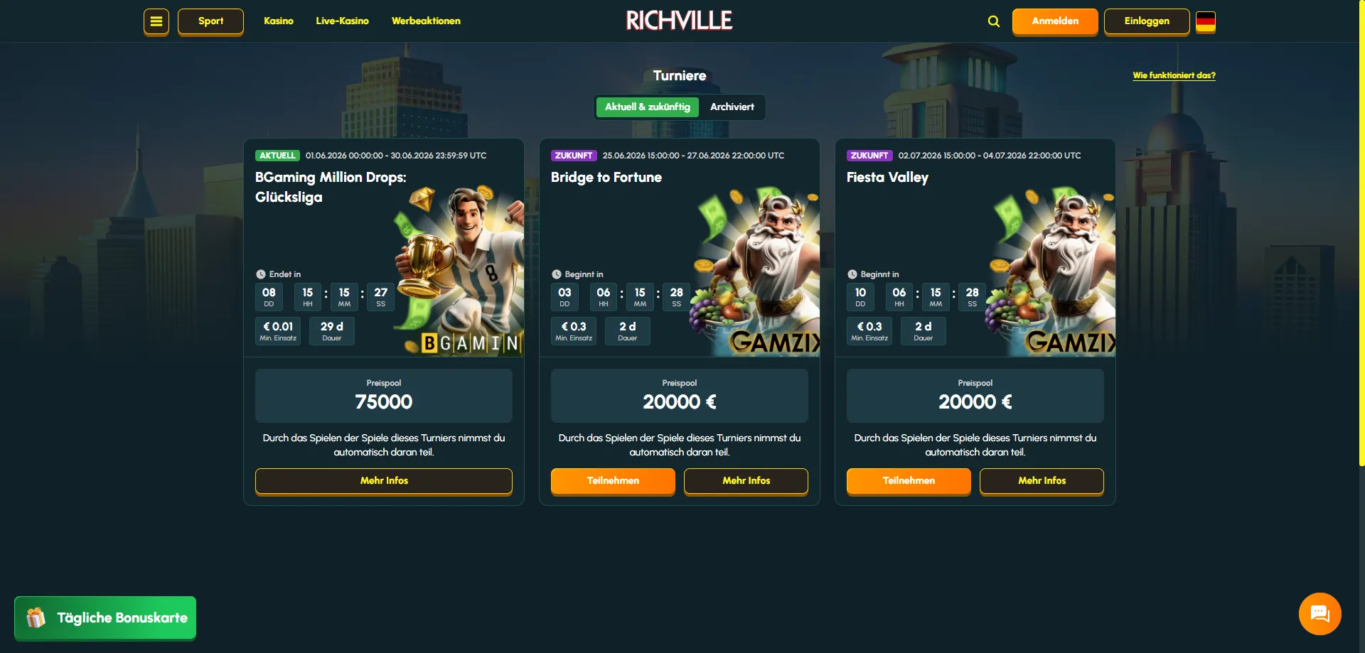 Richville Sportwetten – Live-Betting und Märkte für österreichische Spieler