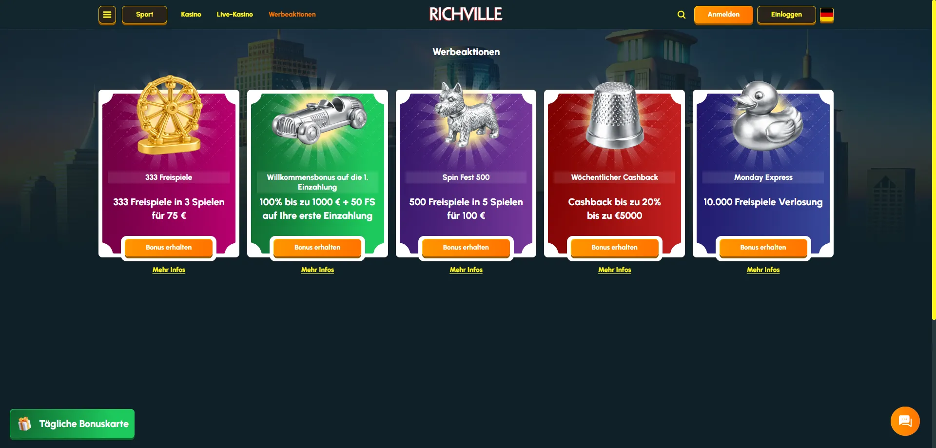 Richville Casino Willkommensbonus 4.000€ plus 400 Freispiele für Österreich